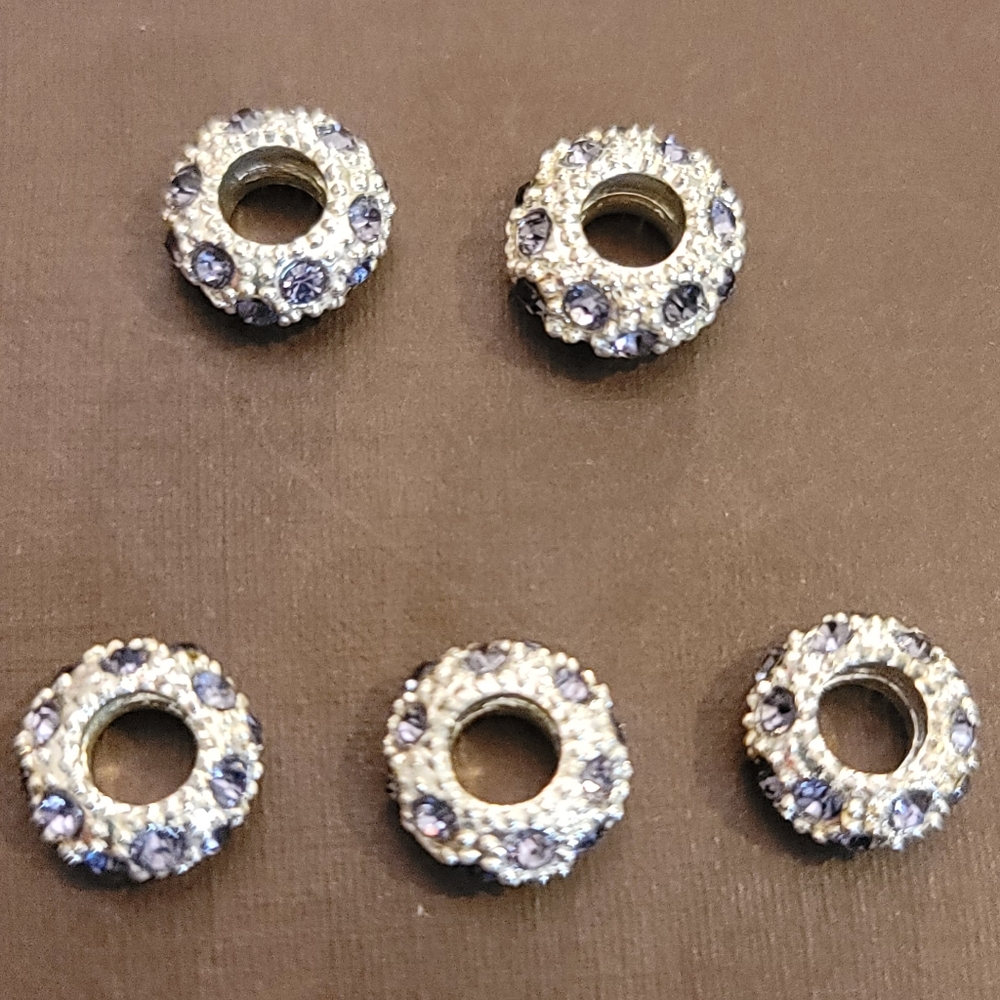 5 Silver Beads with Blue Stones for Pandora Type Bracelets - Picture 2 of 3